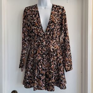 Roxberi Elle floral fall romantic romper with plunging neckline